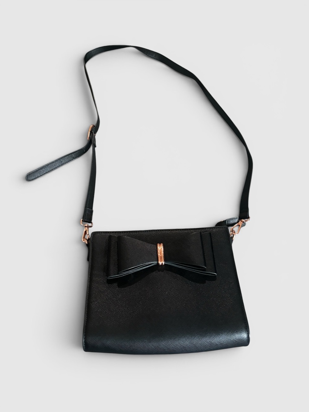 Vintage Betsey Johnson Black Crossbody Purse Y2K Feminine Bow Bag Rose Gold